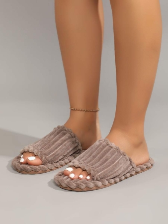 Women's Open Toe Thick Sole Warm Fleece Slippers, Indoor & Outdoor Wear Foam Thermal Slippers, For Autumn/Winter,Furry Shoes - Image 25