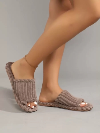 Women's Open Toe Thick Sole Warm Fleece Slippers, Indoor & Outdoor Wear Foam Thermal Slippers, For Autumn/Winter,Furry Shoes - Image 26