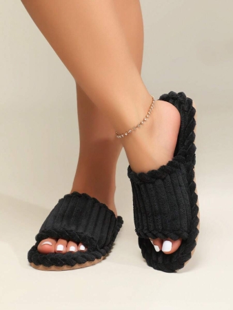 Women's Open Toe Thick Sole Warm Fleece Slippers, Indoor & Outdoor Wear Foam Thermal Slippers, For Autumn/Winter,Furry Shoes - Image 31