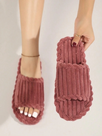 Women's Open Toe Thick Sole Warm Fleece Slippers, Indoor & Outdoor Wear Foam Thermal Slippers, For Autumn/Winter,Furry Shoes - Image 40