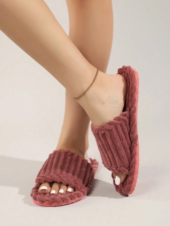 Women's Open Toe Thick Sole Warm Fleece Slippers, Indoor & Outdoor Wear Foam Thermal Slippers, For Autumn/Winter,Furry Shoes - Image 42