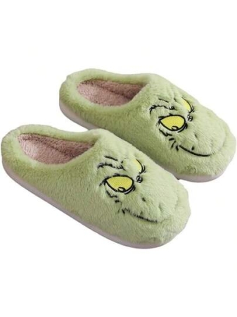 Hauioe Christmas Slippers Cartoon Plush Slippers Winter Soft Green Merry Christmas Gifts