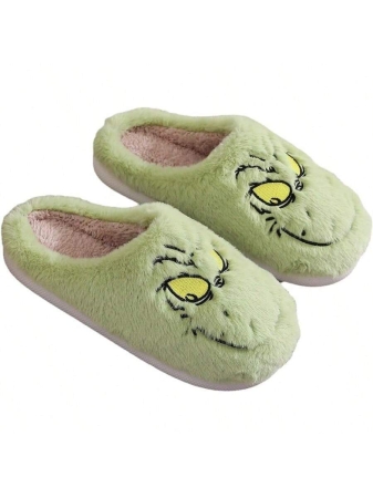 Hauioe Christmas Slippers Cartoon Plush Slippers Winter Soft Green Merry Christmas Gifts - Image 2