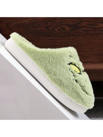 Hauioe Christmas Slippers Cartoon Plush Slippers Winter Soft Green Merry Christmas Gifts - Image 3