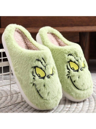 Hauioe Christmas Slippers Cartoon Plush Slippers Winter Soft Green Merry Christmas Gifts - Image 5