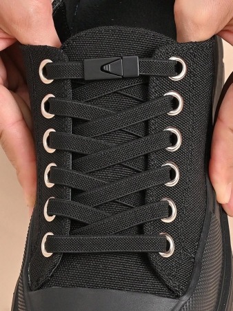 1pair Elastic No-Tie Shoe Laces With Switch Button, Black, Fits For Sneakers, Sports Shoes, Casual Shoes,White Shoes,Basketball Shoes, Trainers Running Shoes Summer - Image 3
