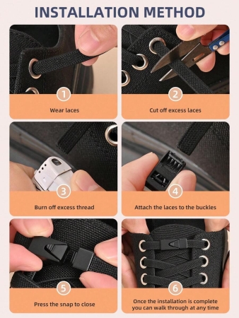 1pair Elastic No-Tie Shoe Laces With Switch Button, Black, Fits For Sneakers, Sports Shoes, Casual Shoes,White Shoes,Basketball Shoes, Trainers Running Shoes Summer - Image 5