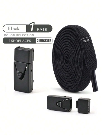 1pair Elastic No-Tie Shoe Laces With Switch Button, Black, Fits For Sneakers, Sports Shoes, Casual Shoes,White Shoes,Basketball Shoes, Trainers Running Shoes Summer - Image 6