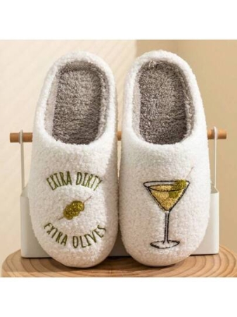 Dirty Martini Slippers Women's Extra Dirty Girl Cozy Slipper Fuzzy Comfy Slide Footwear Soft Comfortable Easter Walking Shoes Flipflop