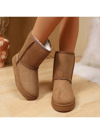 Women's Mid-Calf Snow Boots, Thermal Lined Thick Tube Flat Winter Shoes, Outdoor Short Tube Thick Bottom Warm Boots, Slip-On Mid-Calf Boots, Winter - Image 3