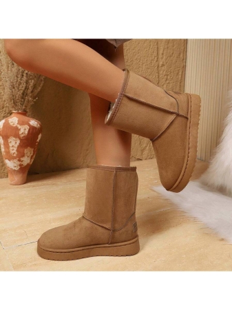 Women's Mid-Calf Snow Boots, Thermal Lined Thick Tube Flat Winter Shoes, Outdoor Short Tube Thick Bottom Warm Boots, Slip-On Mid-Calf Boots, Winter - Image 4