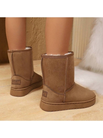 Women's Mid-Calf Snow Boots, Thermal Lined Thick Tube Flat Winter Shoes, Outdoor Short Tube Thick Bottom Warm Boots, Slip-On Mid-Calf Boots, Winter - Image 5