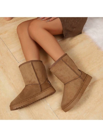 Women's Mid-Calf Snow Boots, Thermal Lined Thick Tube Flat Winter Shoes, Outdoor Short Tube Thick Bottom Warm Boots, Slip-On Mid-Calf Boots, Winter - Image 6