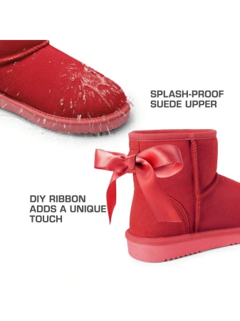 Women's Snow Boots Genuine Suede With Faux Fur Lining. 0.9 Inch Flat Classic Water-Resistant, Anti-Slip Winter Booties Feature A Slip-On Design And Comfortable Memory Foam,Suit For Staying Warm And Stylish This Winter - Image 7