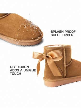 Women's Snow Boots Genuine Suede With Faux Fur Lining. 0.9 Inch Flat Classic Water-Resistant, Anti-Slip Winter Booties Feature A Slip-On Design And Comfortable Memory Foam,Suit For Staying Warm And Stylish This Winter - Image 18