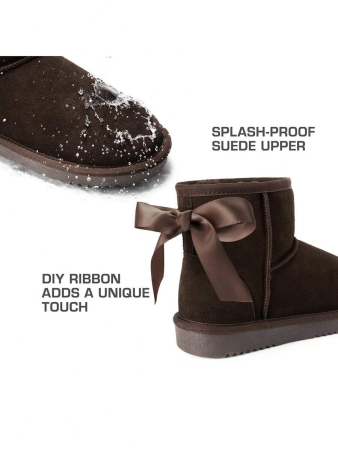 Women's Snow Boots Genuine Suede With Faux Fur Lining. 0.9 Inch Flat Classic Water-Resistant, Anti-Slip Winter Booties Feature A Slip-On Design And Comfortable Memory Foam,Suit For Staying Warm And Stylish This Winter - Image 29