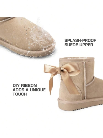 Women's Snow Boots Genuine Suede With Faux Fur Lining. 0.9 Inch Flat Classic Water-Resistant, Anti-Slip Winter Booties Feature A Slip-On Design And Comfortable Memory Foam,Suit For Staying Warm And Stylish This Winter - Image 40