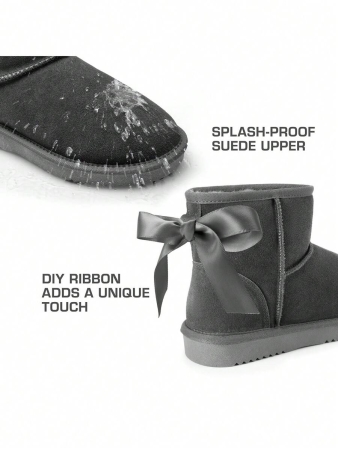 Women's Snow Boots Genuine Suede With Faux Fur Lining. 0.9 Inch Flat Classic Water-Resistant, Anti-Slip Winter Booties Feature A Slip-On Design And Comfortable Memory Foam,Suit For Staying Warm And Stylish This Winter - Image 62