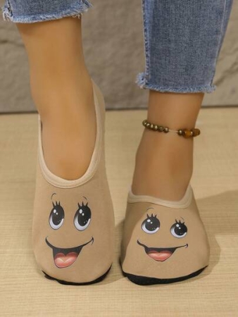 Women's Cute Face Design Breathable High Elastic Indoor House Slippers, Suitable For Home, Beach, Yoga, All Season