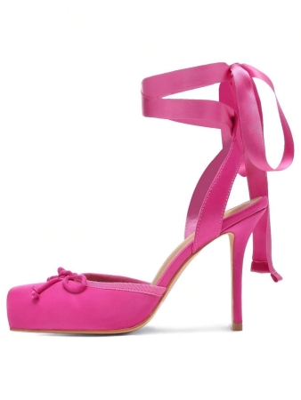 Ballet High HeelsĀ For Women Square Toe Satin Mary Janes Lace Up Heels Elegant Ballerina Stiletto Heels With Bow Party Dancing Shoes For Women - Image 3