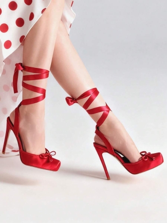 Ballet High HeelsĀ For Women Square Toe Satin Mary Janes Lace Up Heels Elegant Ballerina Stiletto Heels With Bow Party Dancing Shoes For Women - Image 22