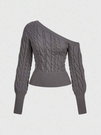 ROMWE Kawaii Women's Cute & Sweet Tie Cuff Decor Off Shoulder Lantern Sleeve Cropped Sweater