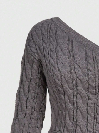 ROMWE Kawaii Women's Cute & Sweet Tie Cuff Decor Off Shoulder Lantern Sleeve Cropped Sweater - Image 6