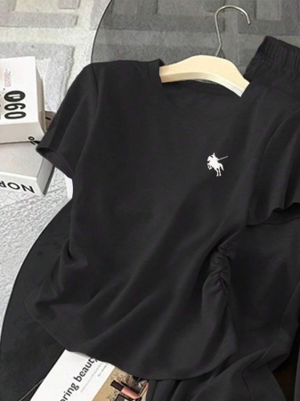 Resyla Women's Casual Ruched T-Shirt And Pants 2 Pieces Set, Summer - Image 5