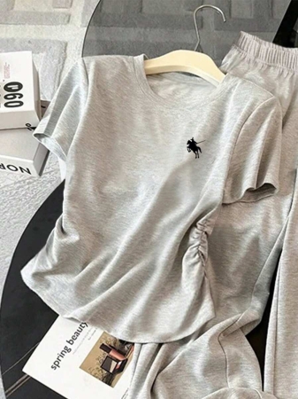 Resyla Women's Casual Ruched T-Shirt And Pants 2 Pieces Set, Summer - Image 11