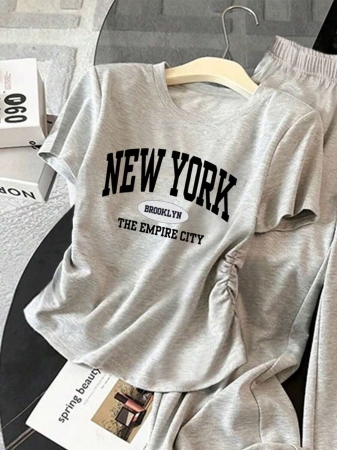 Resyla Women's Casual Ruched T-Shirt And Pants 2 Pieces Set, Summer - Image 21