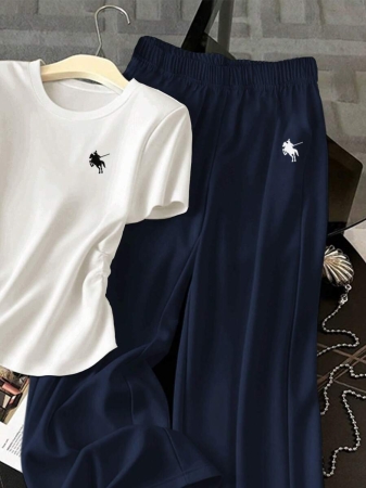 Resyla Women's Casual Ruched T-Shirt And Pants 2 Pieces Set, Summer - Image 25