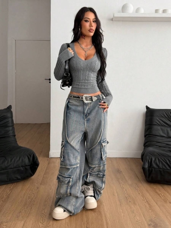 Coolane Women's Fall Winter Vintage Preppy Y2K Daily Wear Going Out Renaissance Fair Club Outfits White V-Neck Sweater - Image 14