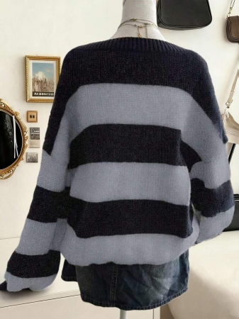 Lalippa Women's Fashion Casual Drop Shoulder Long Sleeve V-Neck Loose Sweater - Image 7