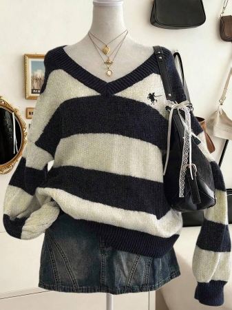 Lalippa Women's Fashion Casual Drop Shoulder Long Sleeve V-Neck Loose Sweater - Image 14