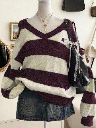 Lalippa Women's Fashion Casual Drop Shoulder Long Sleeve V-Neck Loose Sweater - Image 18