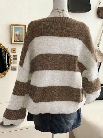 Lalippa Women's Fashion Casual Drop Shoulder Long Sleeve V-Neck Loose Sweater - Image 23