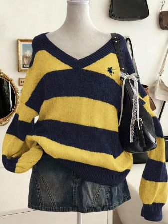 Lalippa Women's Fashion Casual Drop Shoulder Long Sleeve V-Neck Loose Sweater - Image 26