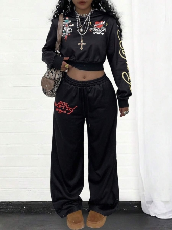 Rovax Fitted Cropped Hoodie Raglan Long Sleeve Pullover + Slant Pocket Casual Pants Set - Image 4