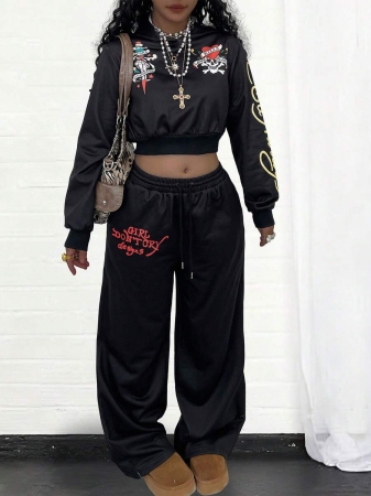 Rovax Fitted Cropped Hoodie Raglan Long Sleeve Pullover + Slant Pocket Casual Pants Set - Image 5