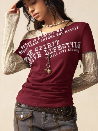 Bohemela Autumn Boho Casual Knit Contrast Lace Women Blouse - Image 4