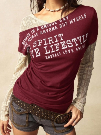 Bohemela Autumn Boho Casual Knit Contrast Lace Women Blouse - Image 7