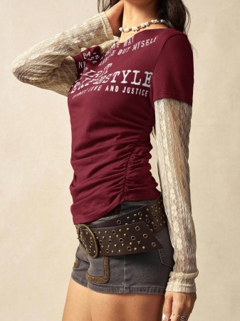 Bohemela Autumn Boho Casual Knit Contrast Lace Women Blouse - Image 8