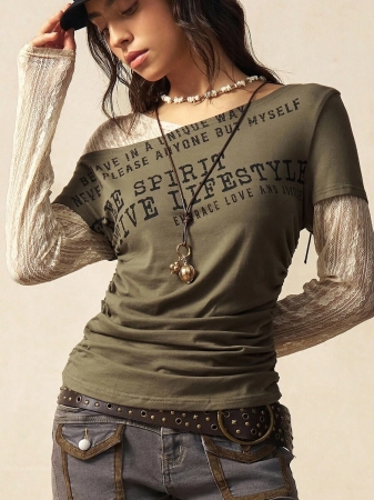 Bohemela Autumn Boho Casual Knit Contrast Lace Women Blouse - Image 13