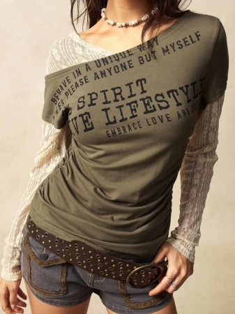 Bohemela Autumn Boho Casual Knit Contrast Lace Women Blouse - Image 16