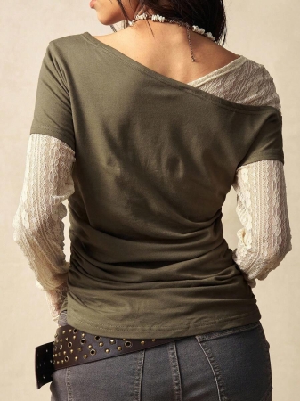 Bohemela Autumn Boho Casual Knit Contrast Lace Women Blouse - Image 18