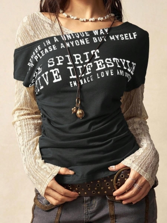 Bohemela Autumn Boho Casual Knit Contrast Lace Women Blouse - Image 20