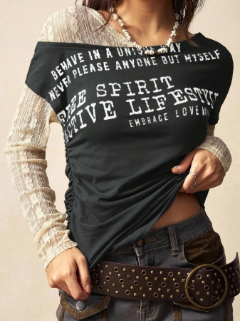 Bohemela Autumn Boho Casual Knit Contrast Lace Women Blouse - Image 23