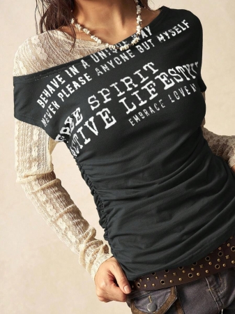 Bohemela Autumn Boho Casual Knit Contrast Lace Women Blouse - Image 24