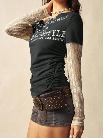 Bohemela Autumn Boho Casual Knit Contrast Lace Women Blouse - Image 26