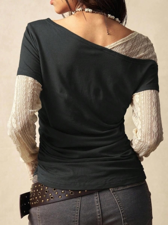 Bohemela Autumn Boho Casual Knit Contrast Lace Women Blouse - Image 27